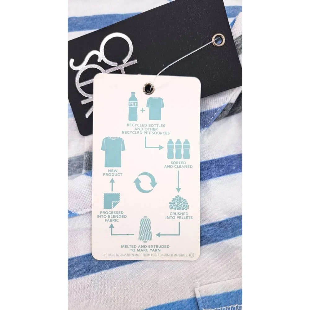 Chaser Recycled Striped Short Sleeve Top Women Size Small Pocket Vented Shirt - Picture 3 of 7